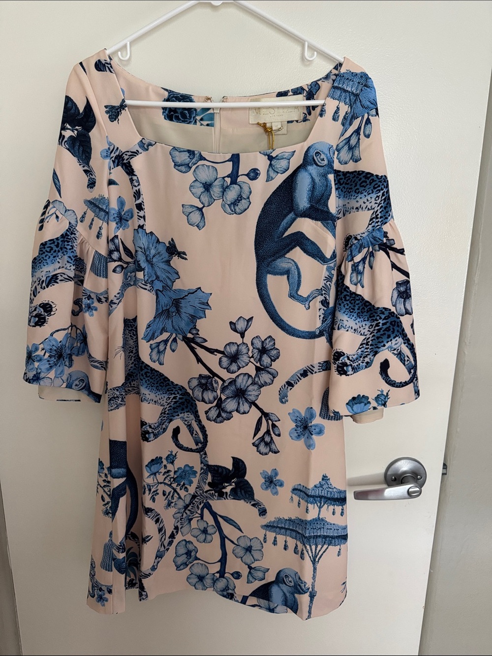 Blue Botanical & Animal Print Bell-Sleeve Dress - Unbranded